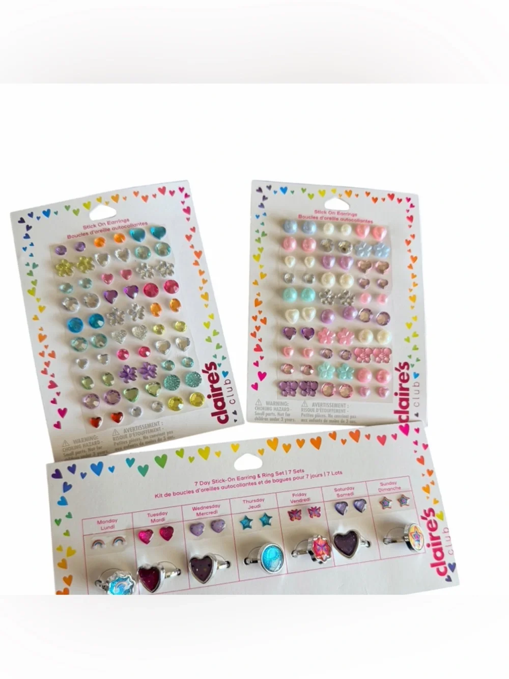 Claire's Kids Stick-On Earrings & Rings Set — Rainbow Pastel & Bright Colors